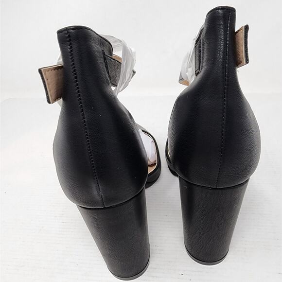 New Black Chunky Heel Shoes Pointed Toe Heels Ankle Strap 4 Inch Heel Size 8.5 - Picture 4 of 7